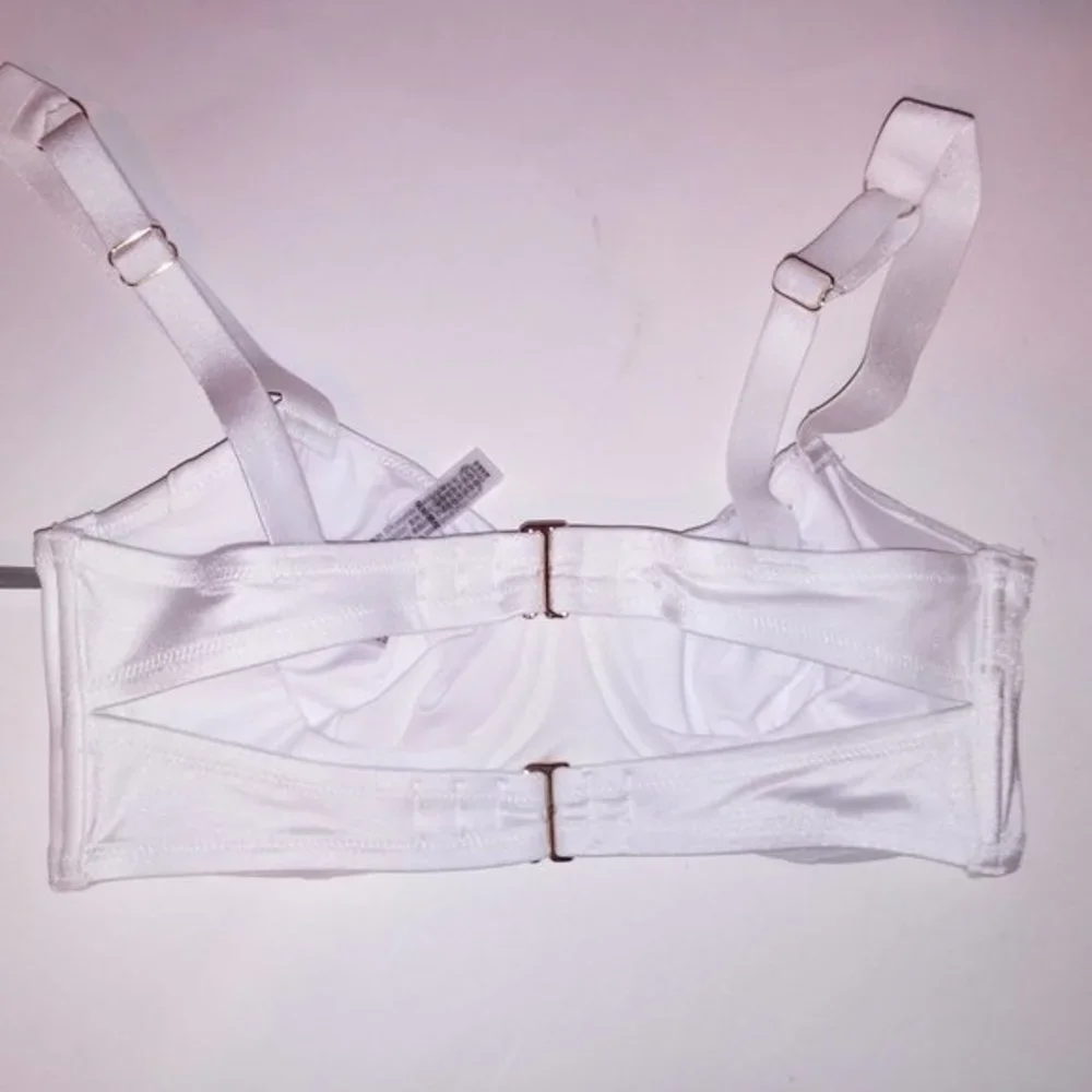 Victoria Secret Swim Bikini Top 32DD‎ White Shine Strap Bling Logo Solid New - Picture 9 of 10